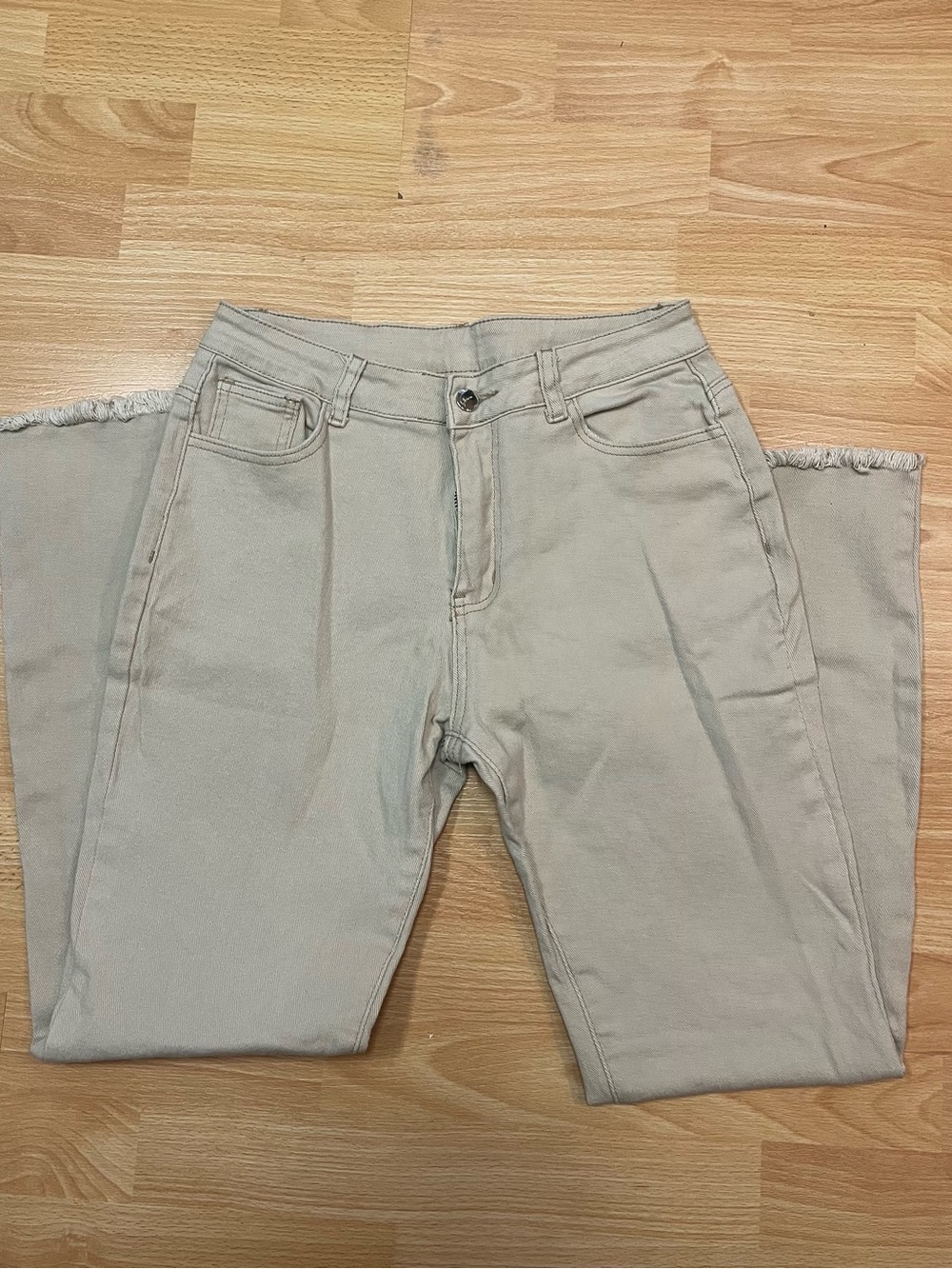 SHEIN Straight Leg Jeans in Light Beige